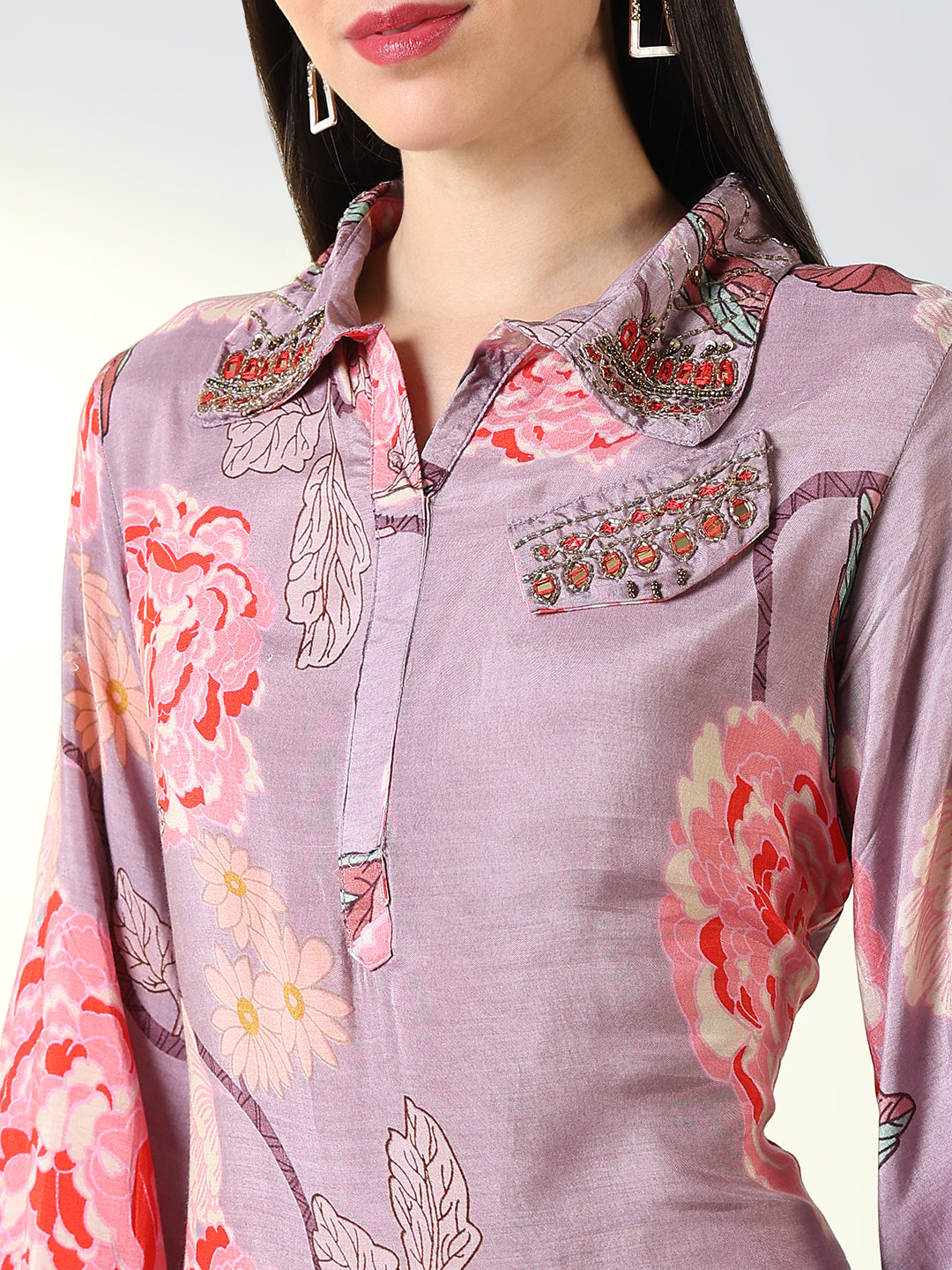 Women Purple Floral Straight Kurta and Patiala