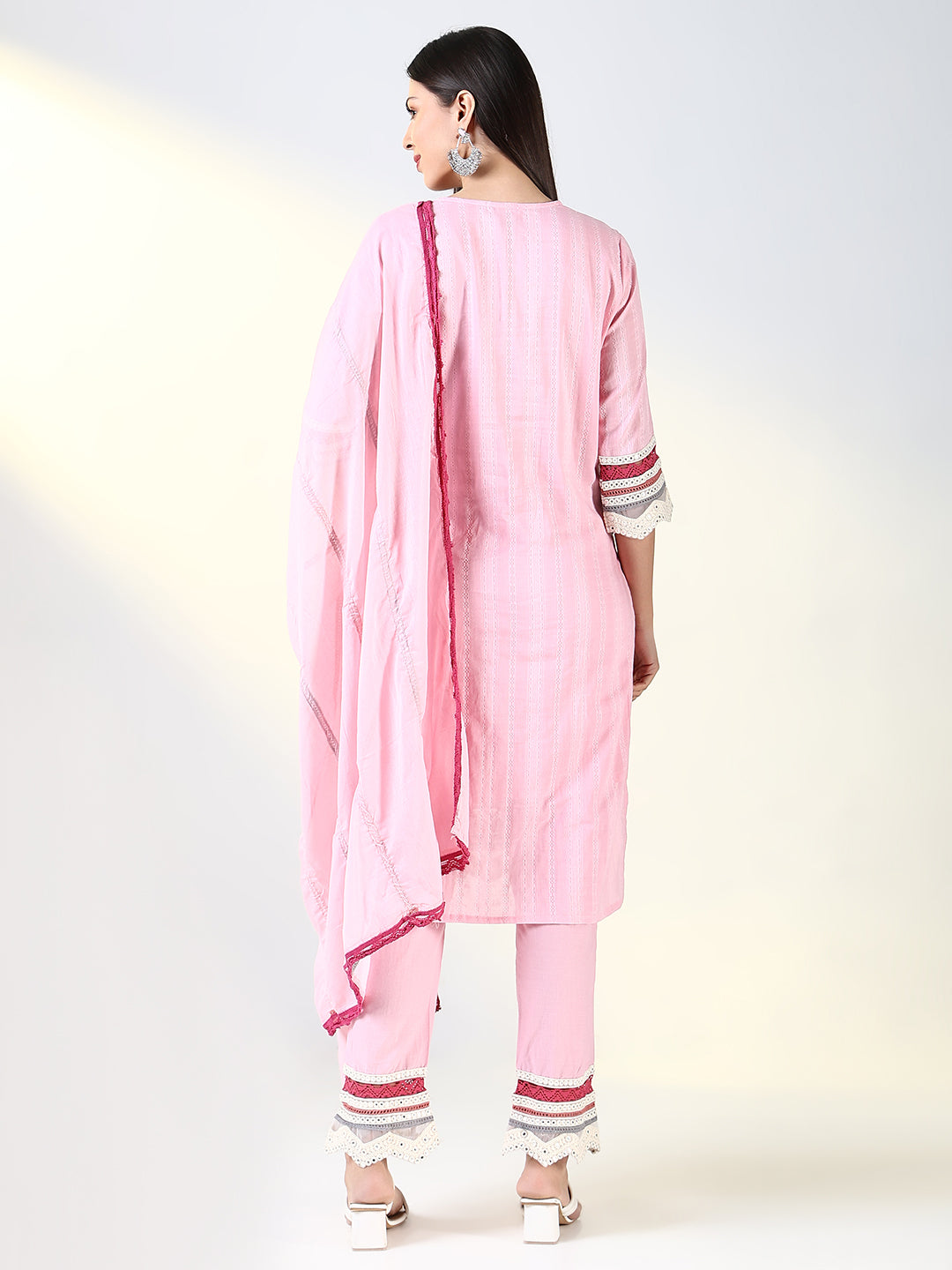 Women Pink Solid Straight Kurta Set with Dupatta