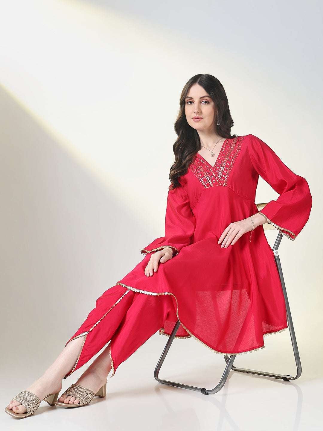 Women Pink Solid A Line Kurta Set