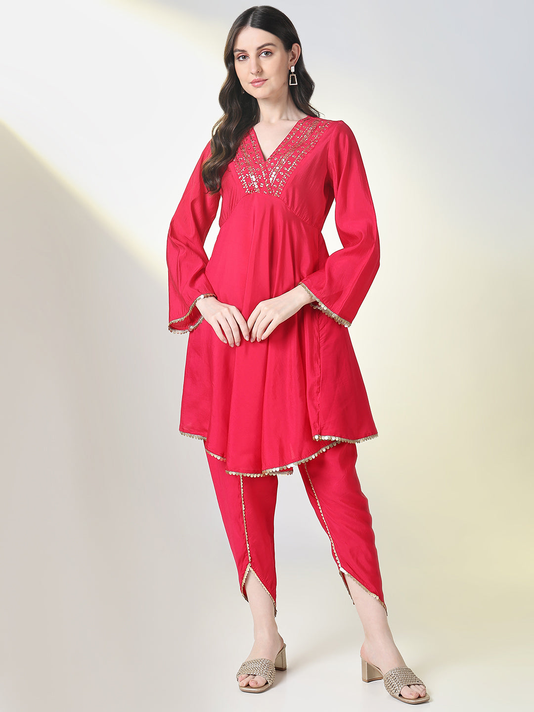 Women Pink Solid A Line Kurta Set