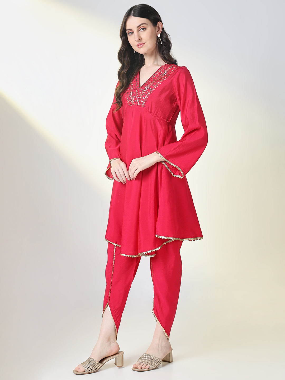 Women Pink Solid A Line Kurta Set