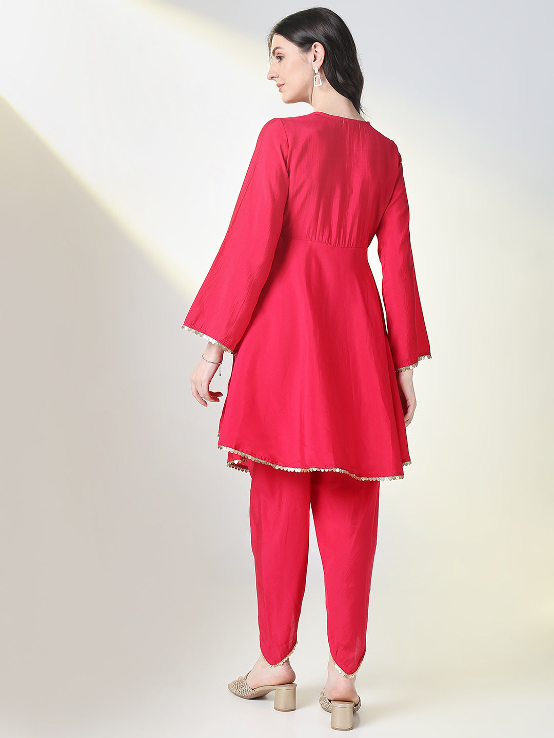 Women Pink Solid A Line Kurta Set