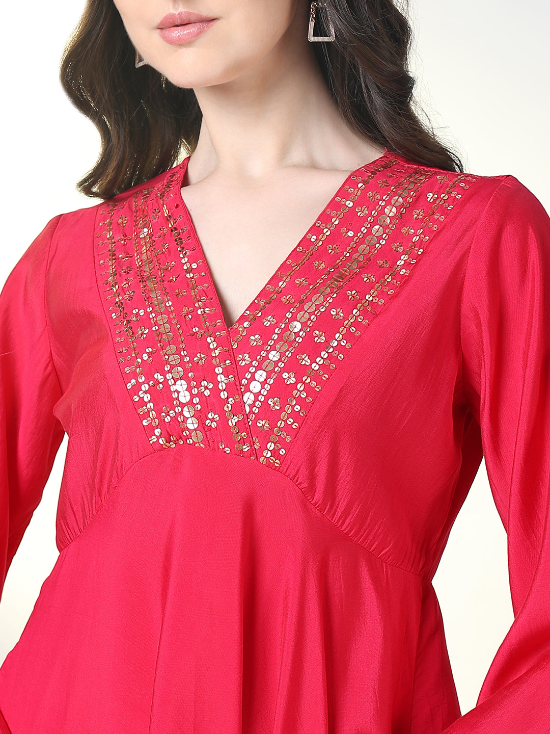 Women Pink Solid A Line Kurta Set