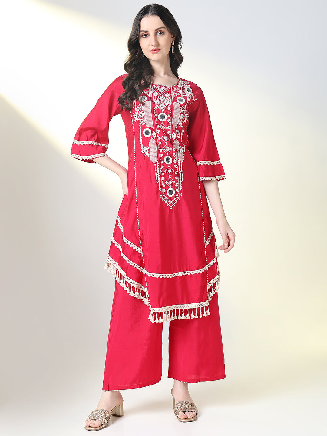 Women Pink Graphic A Line Kurta Set