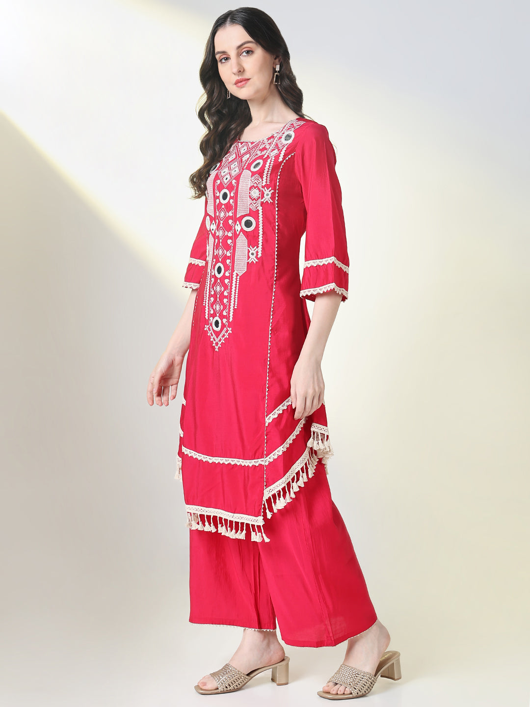 Women Pink Graphic A Line Kurta Set