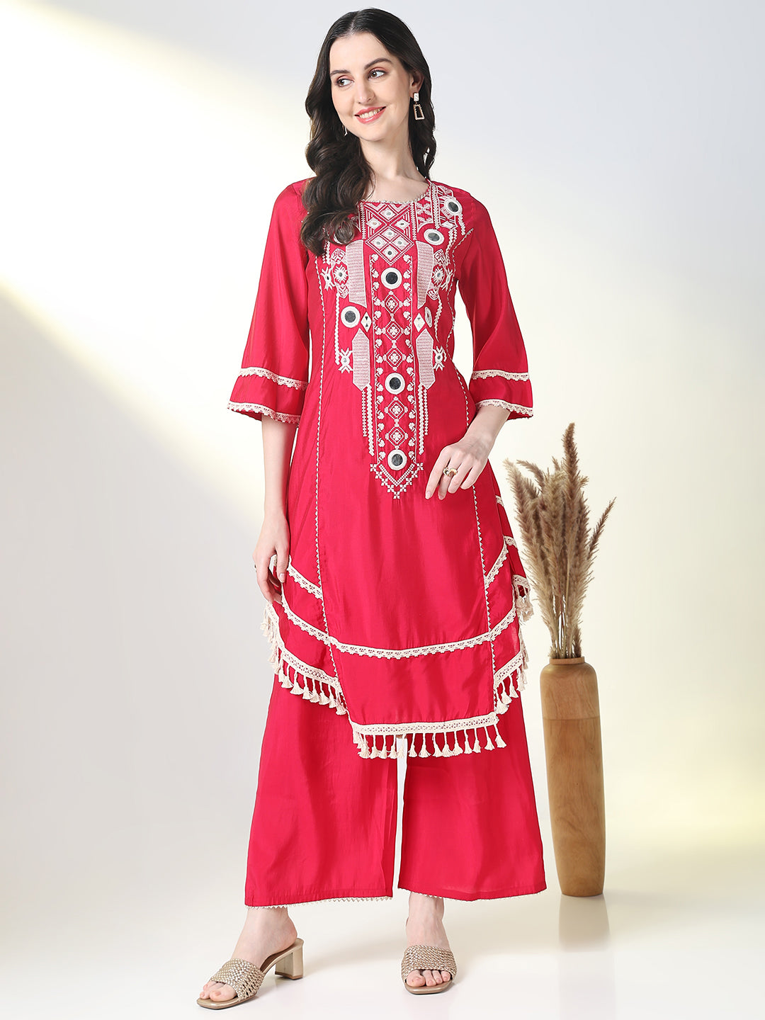 Women Pink Graphic A Line Kurta Set