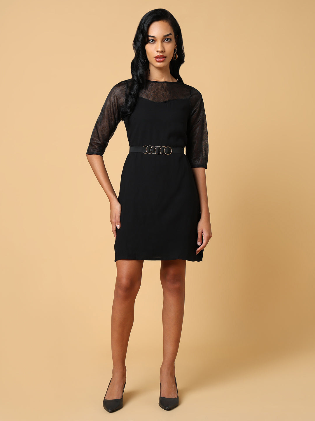 Women's Black Solid A-Line Dress