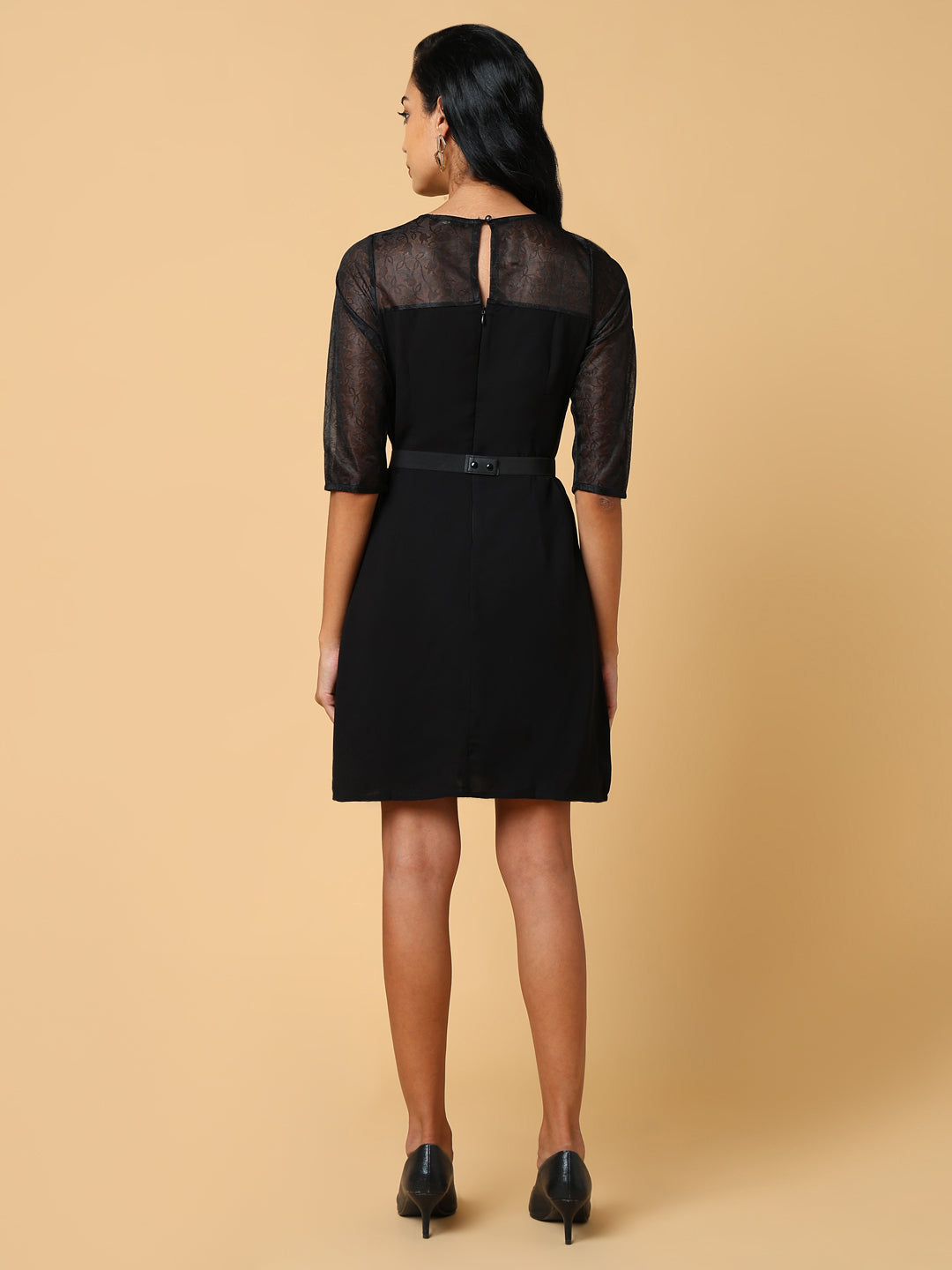 Women's Black Solid A-Line Dress