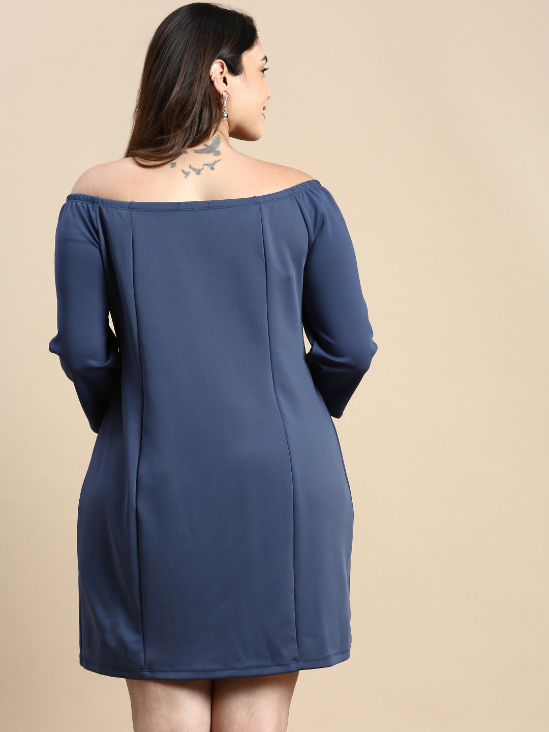 Women Navy Blue Solid A-Line Dress