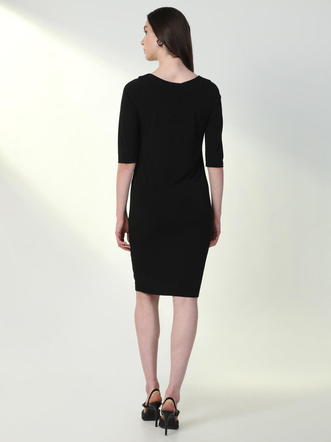 Women Solid Black Bodycon Dress