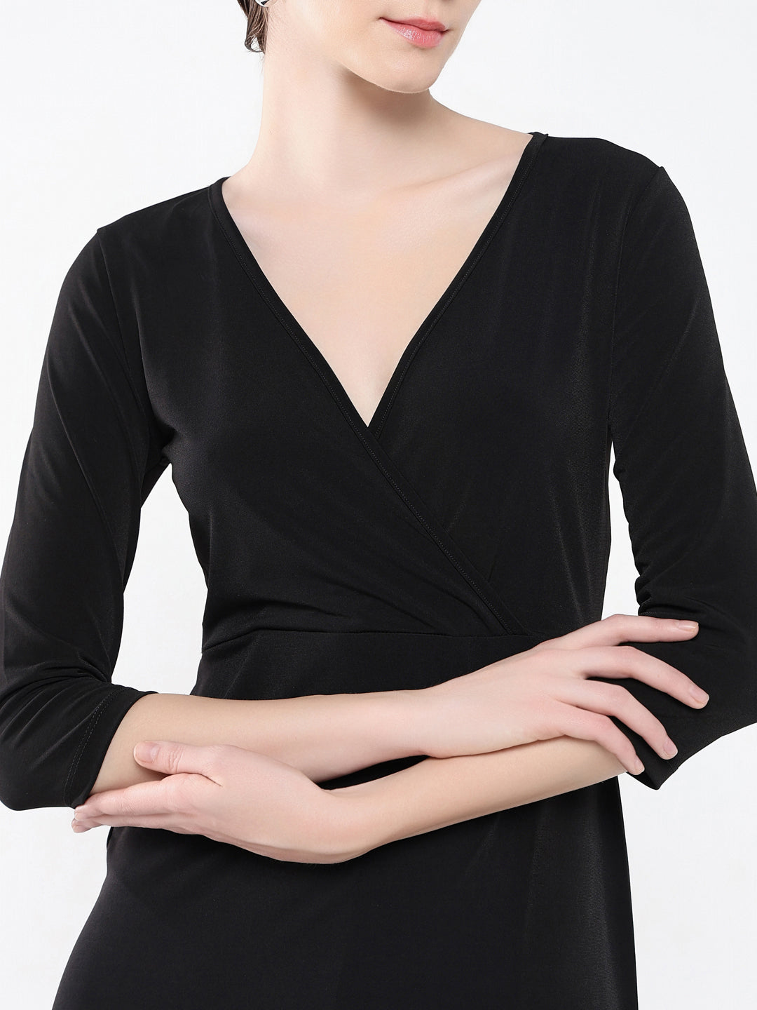 Women Solid Black Bodycon Dress