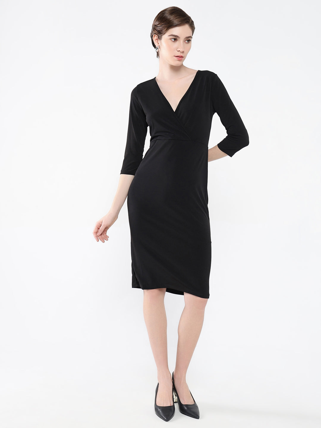 Women Solid Black Bodycon Dress