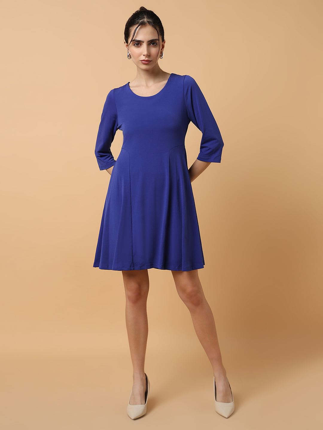 Women's Blue Solid A-Line Dress