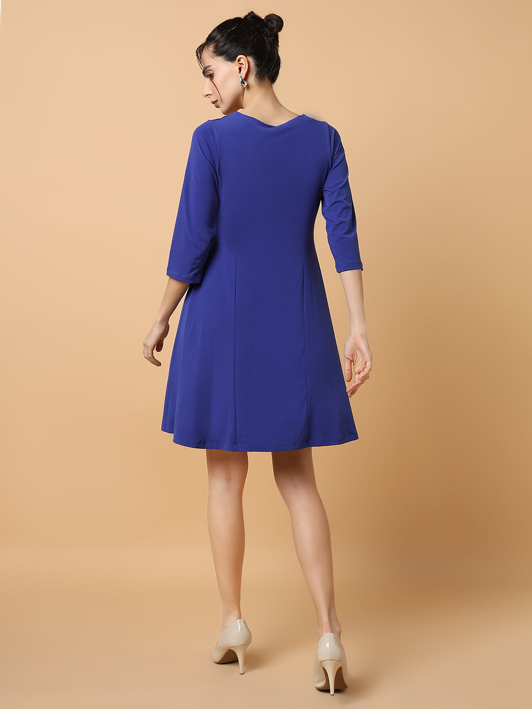 Women's Blue Solid A-Line Dress