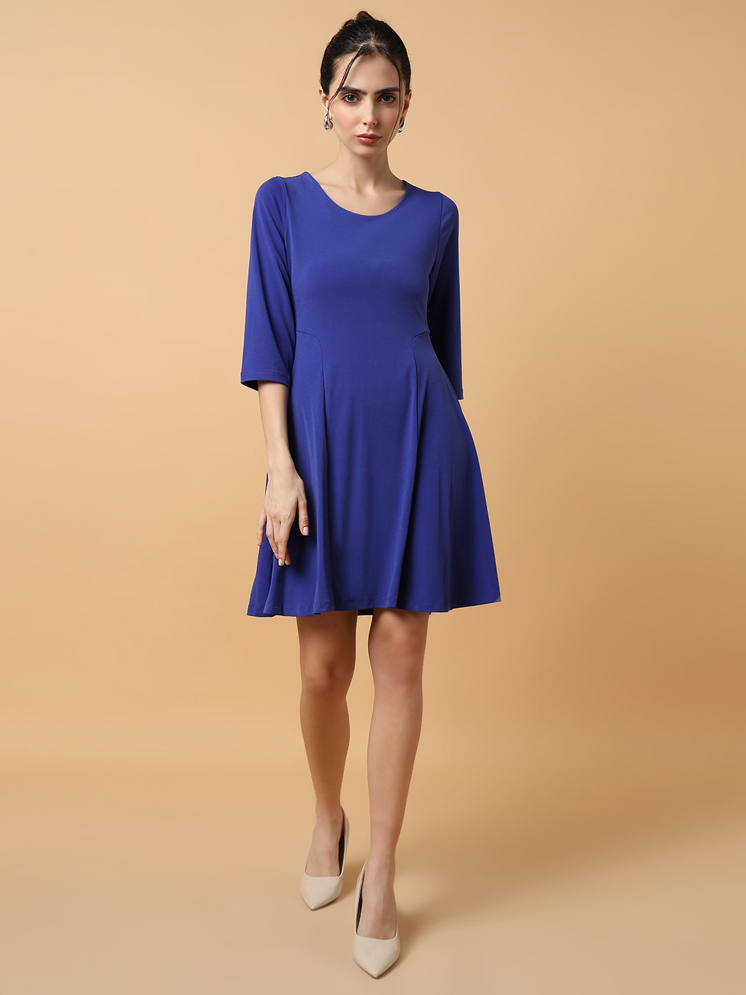 Women's Blue Solid A-Line Dress