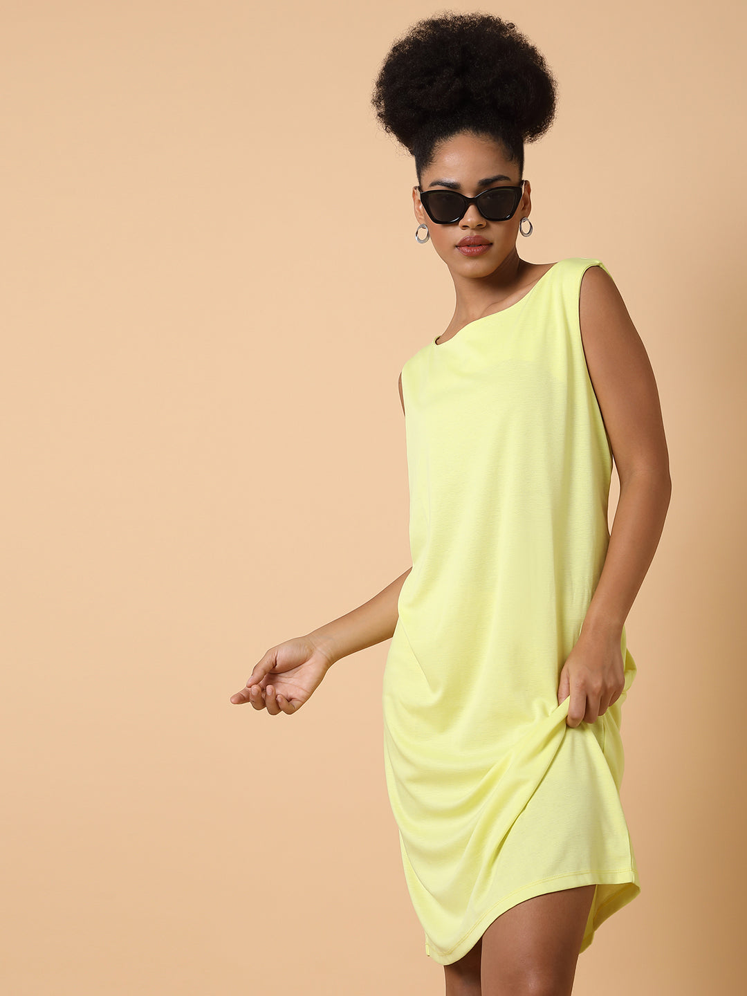 Women Solid T-shirt Yellow Dress