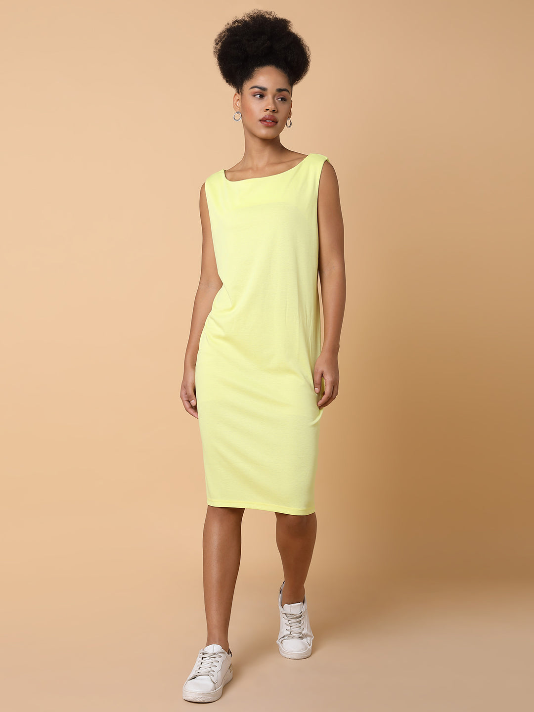 Women Solid T-shirt Yellow Dress