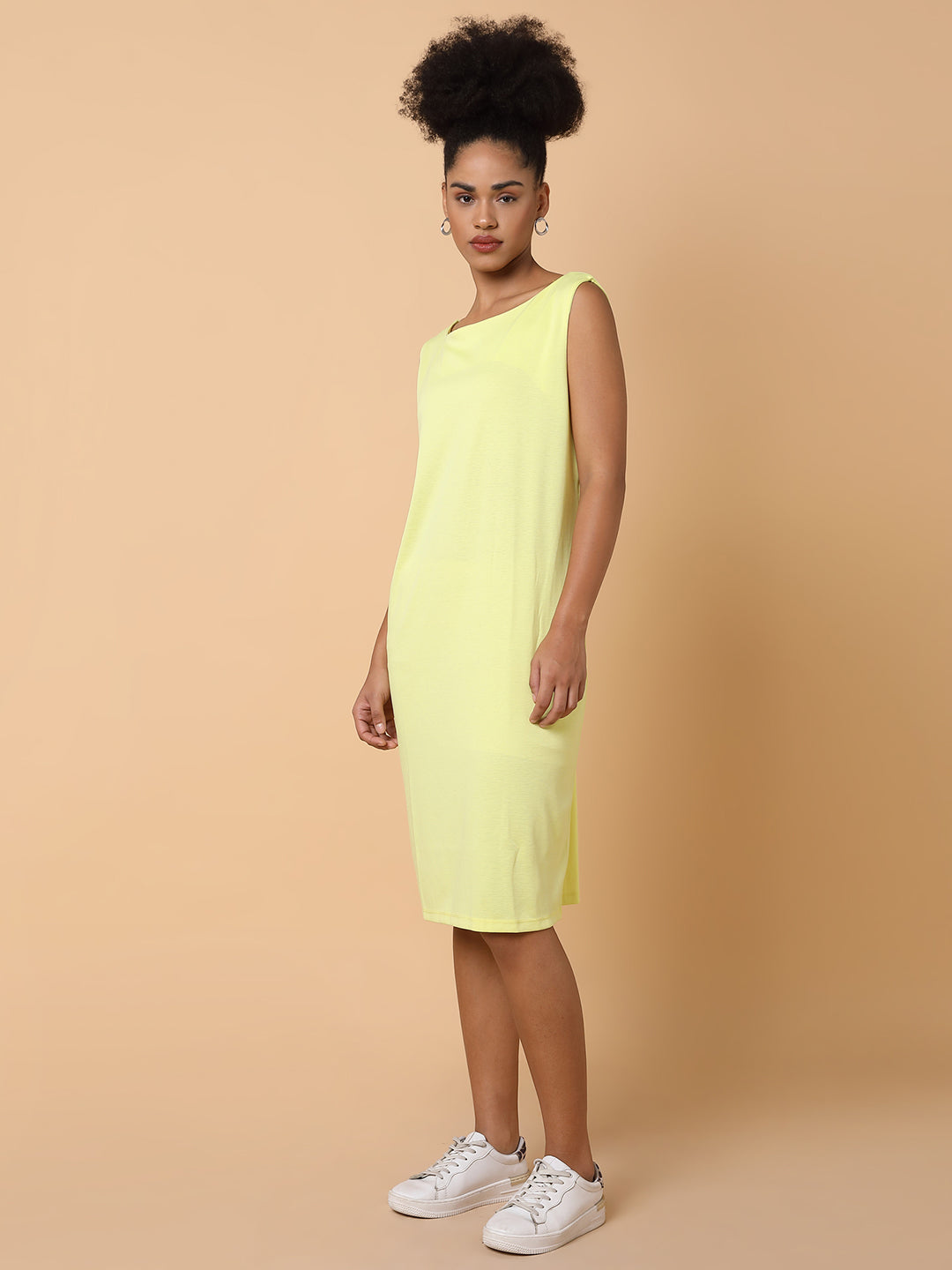 Women Solid T-shirt Yellow Dress