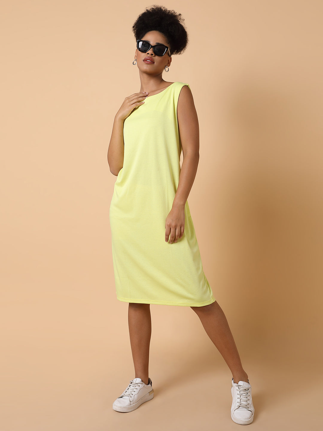 Women Solid T-shirt Yellow Dress