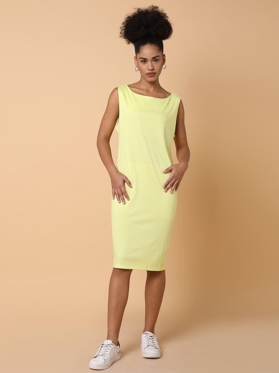 Women Solid T-shirt Yellow Dress