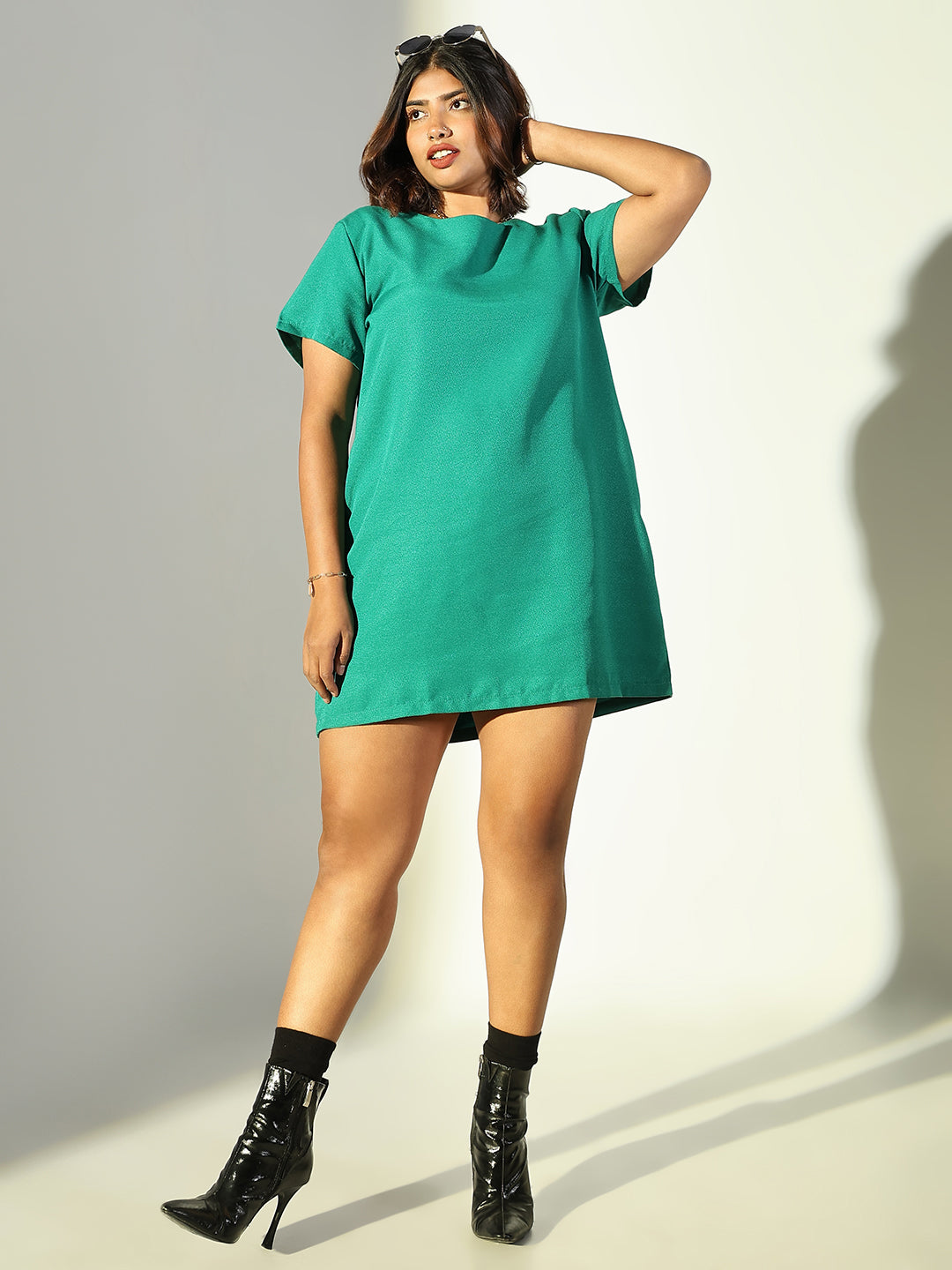 Women Green Solid T Shirt Dress