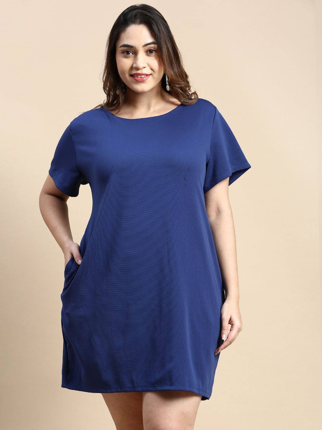 Women Blue Solid A-Line Dress