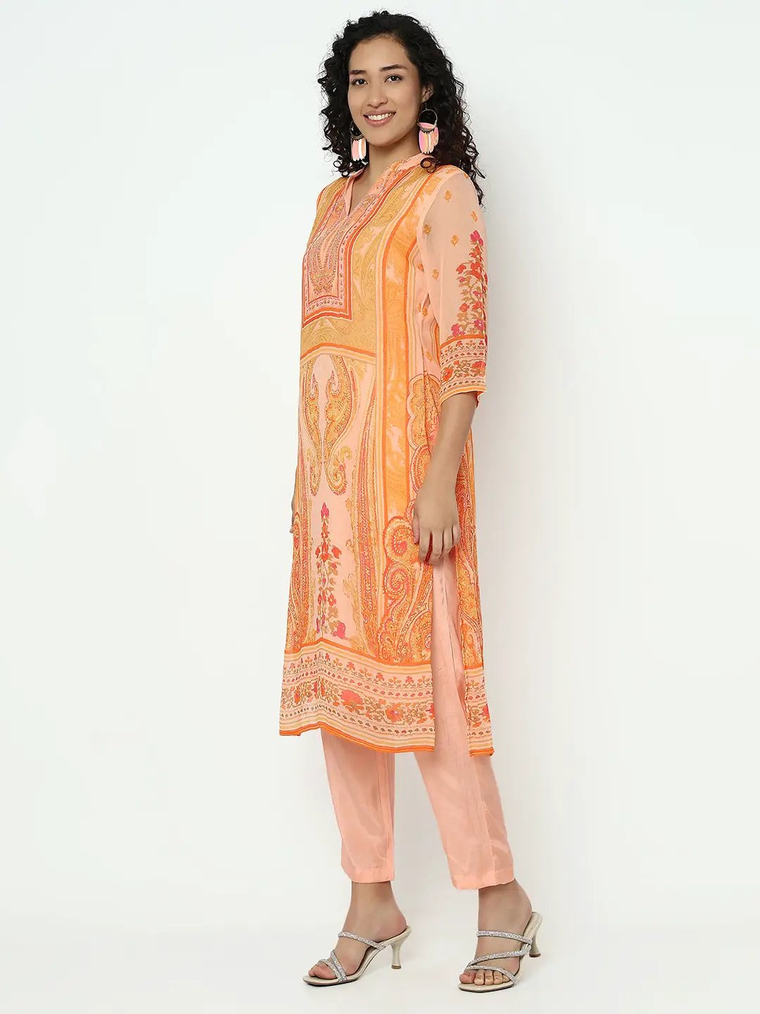 Women's Paisley Orange Kurta Set with Dupatta - from SHOWOFFFF