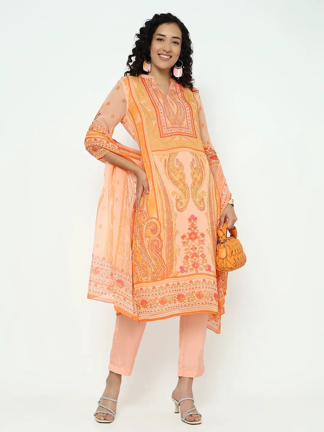 Women's Paisley Orange Kurta Set with Dupatta - from SHOWOFFFF