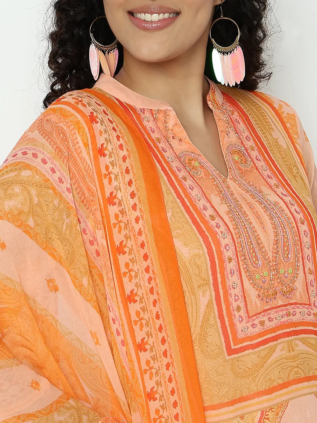 Women's Paisley Orange Kurta Set with Dupatta - from SHOWOFFFF
