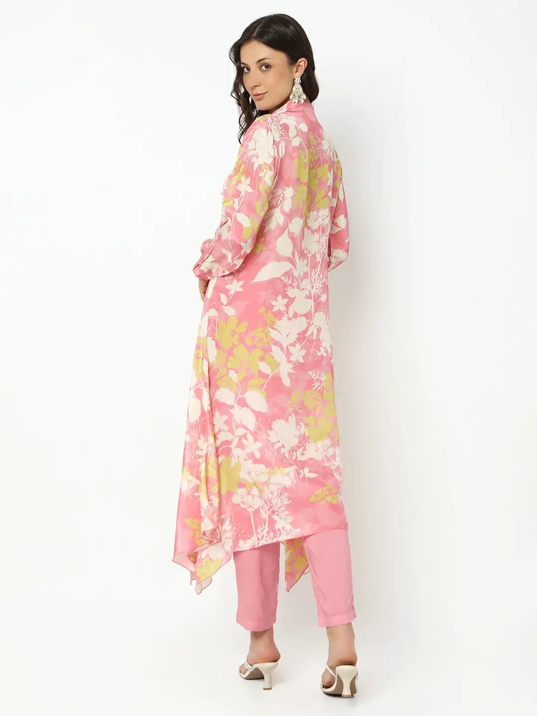 Women's Floral Pink Asymmetric Kurta Set with Trouser - from SHOWOFFFF