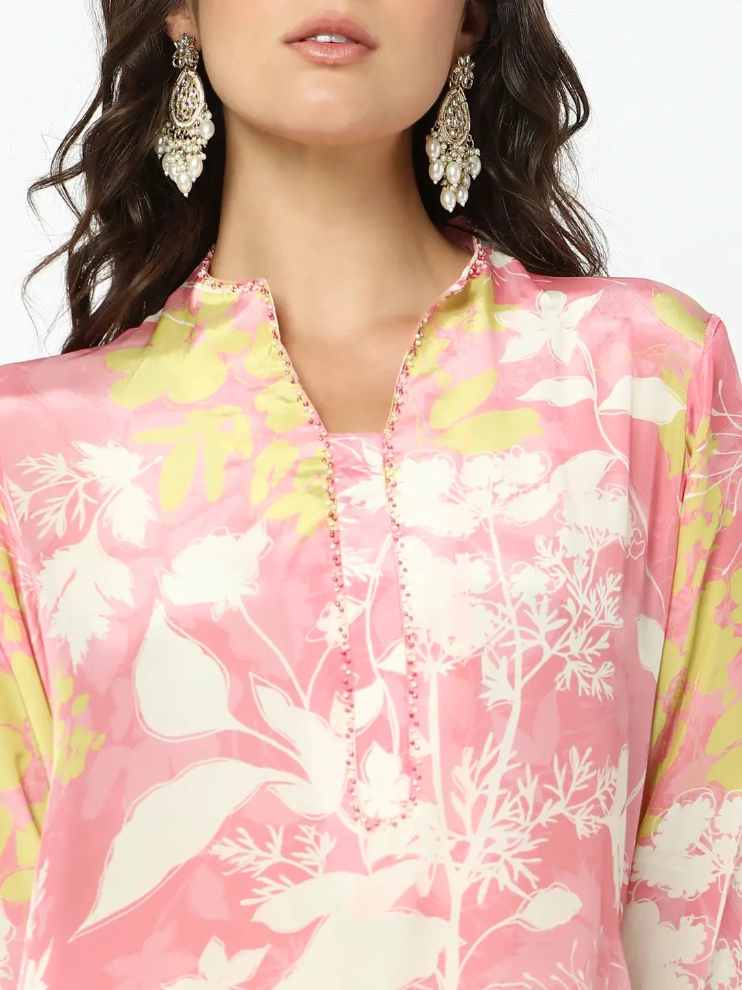 Women's Floral Pink Asymmetric Kurta Set with Trouser - from SHOWOFFFF