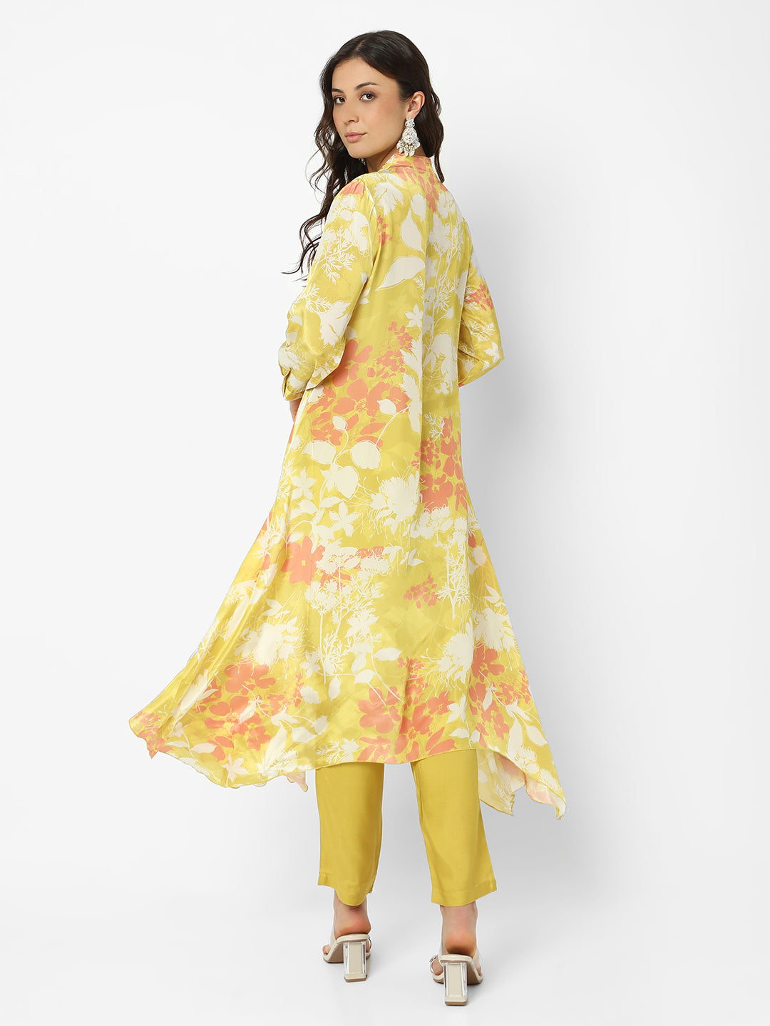 Women's Floral Yellow Asymmetric Kurta Set with Trouser