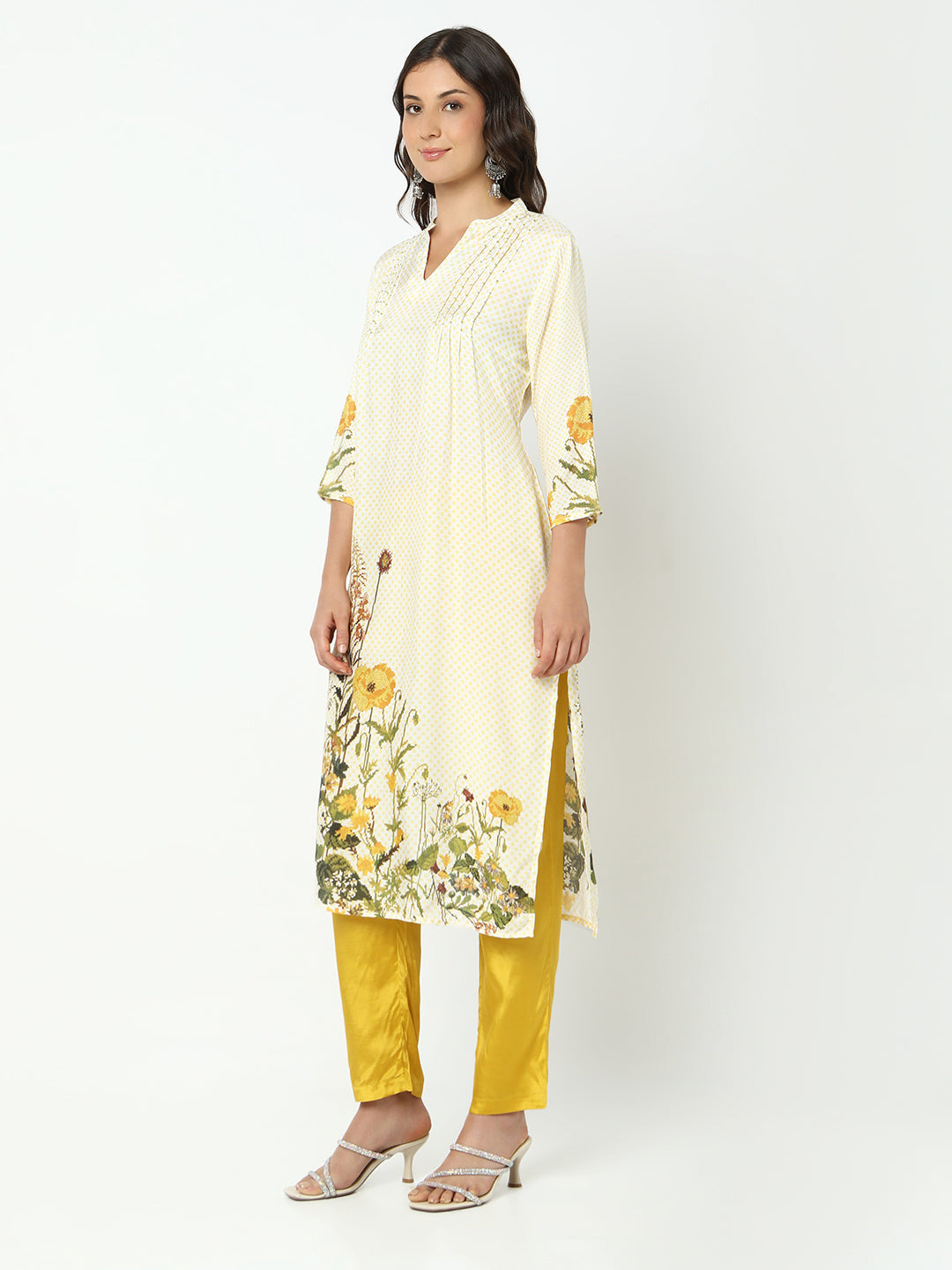 Women's Floral Yellow Kurta Set with Dupatta