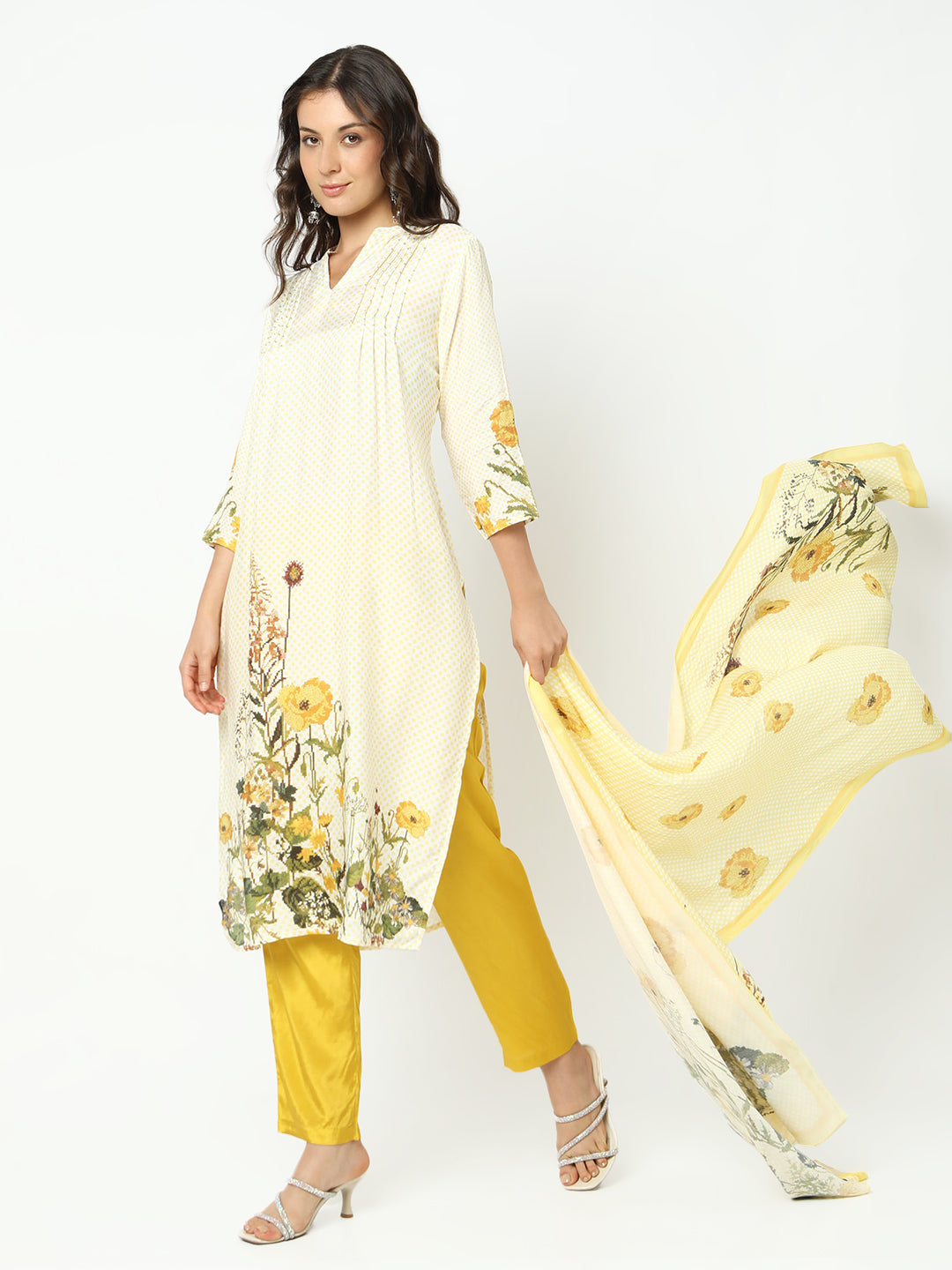 Women's Floral Yellow Kurta Set with Dupatta