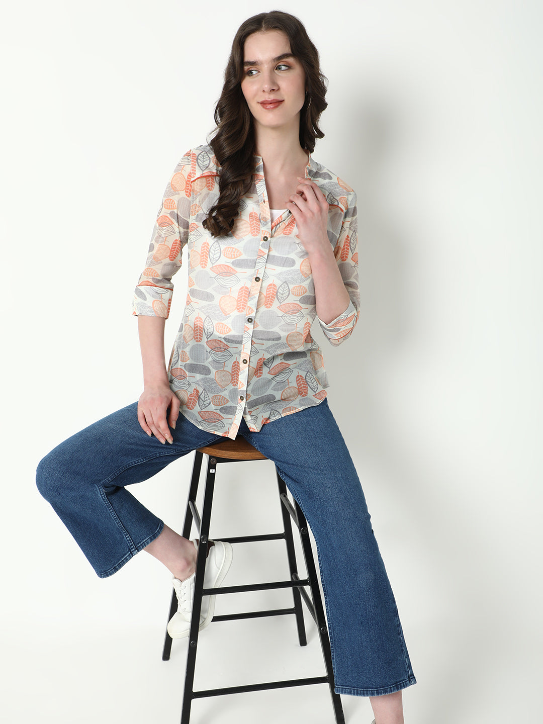 Women Grey Floral Shirt