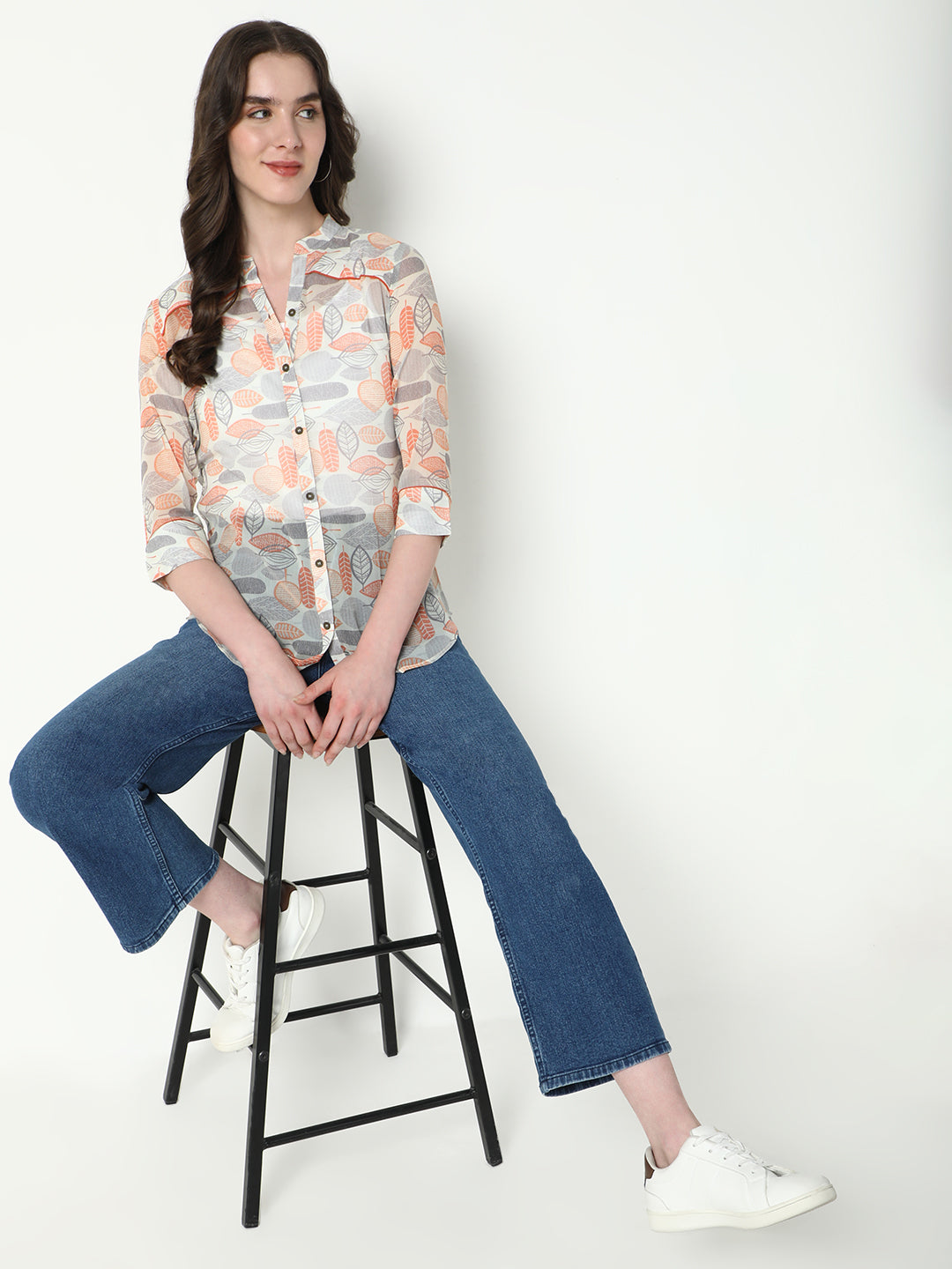 Women Grey Floral Shirt