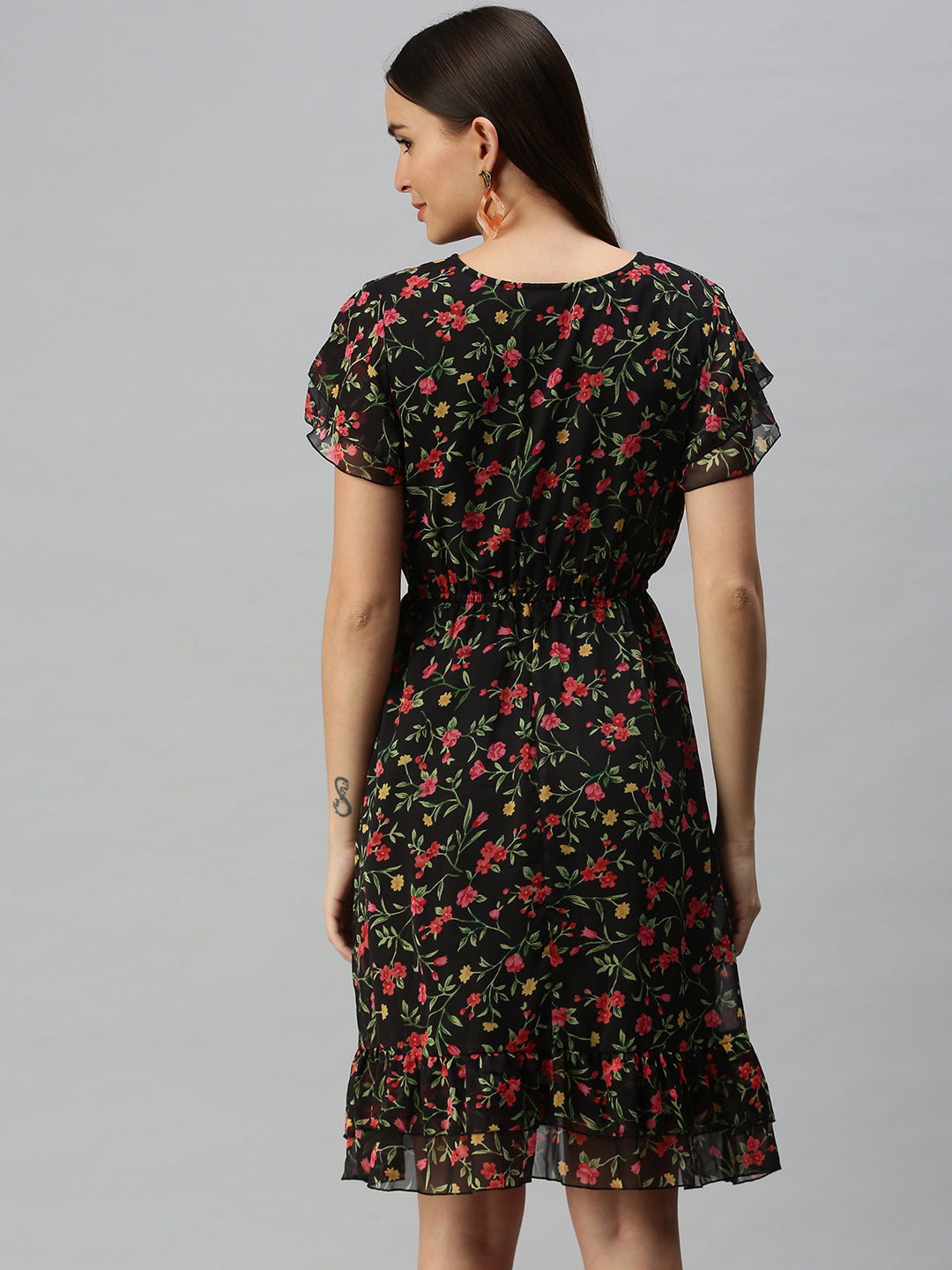 Women Printed A-Line Black Dress