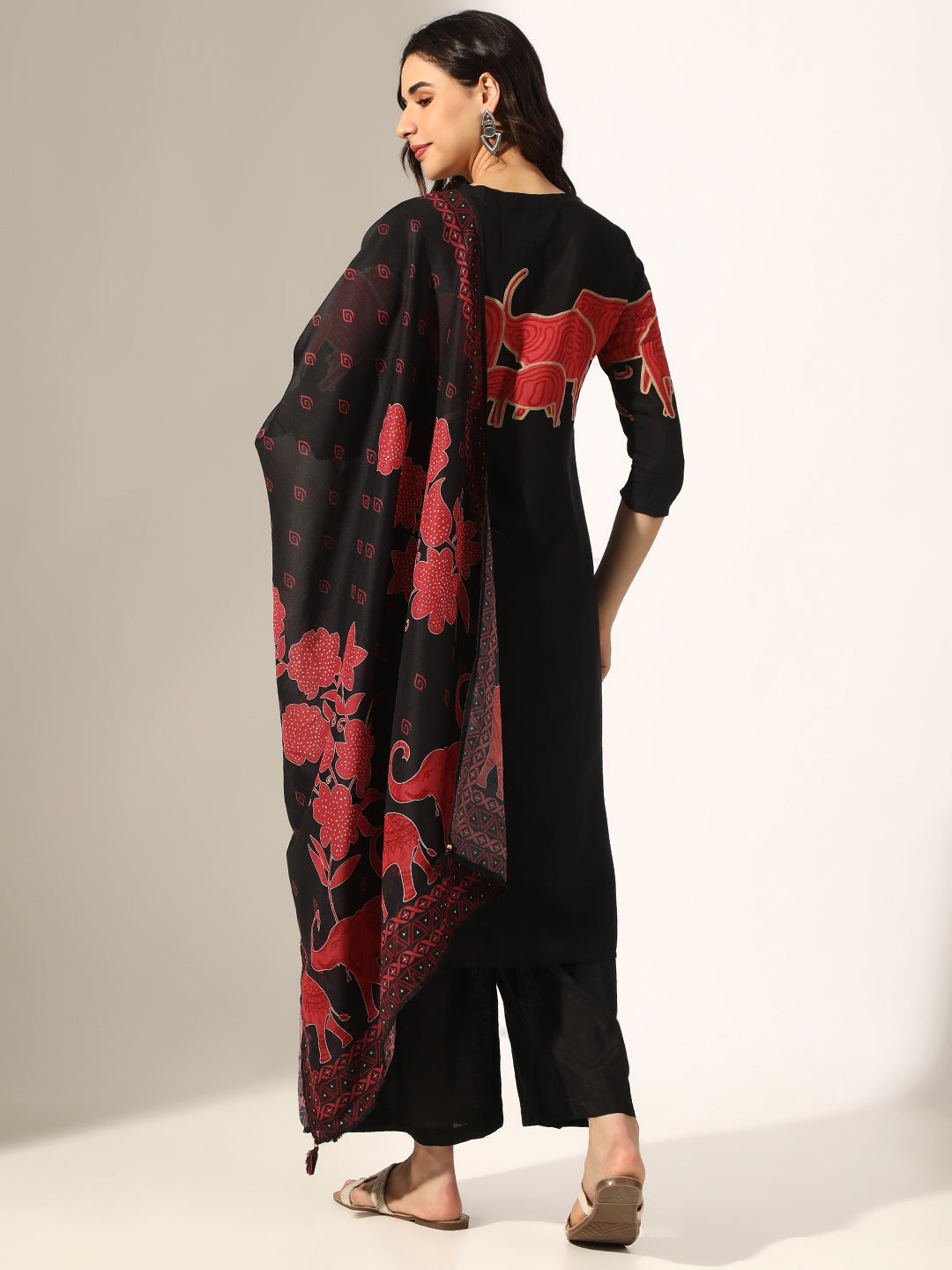 Women's Printed Black Kurta Set with Dupatta