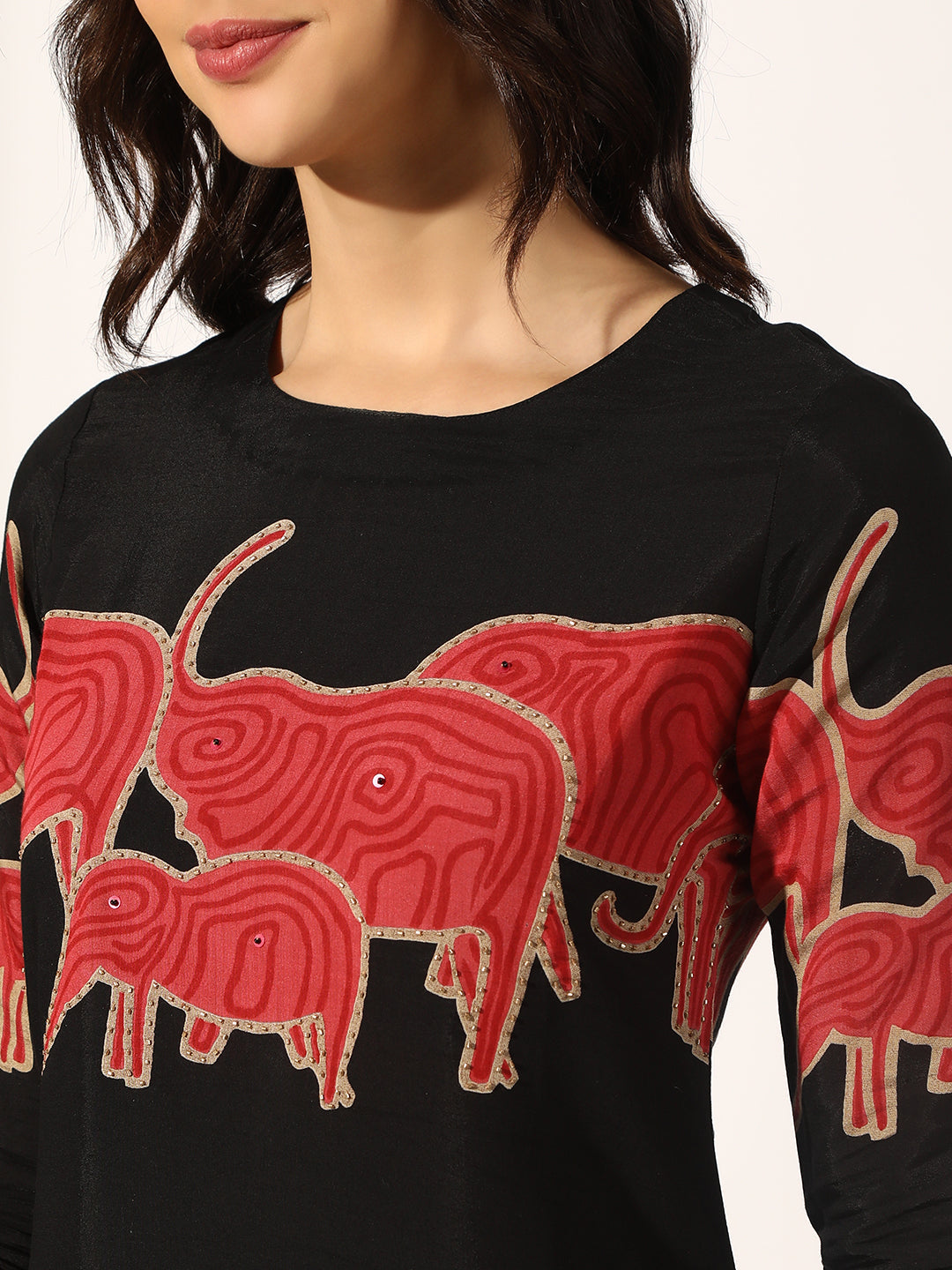 Women's Printed Black Kurta Set with Dupatta