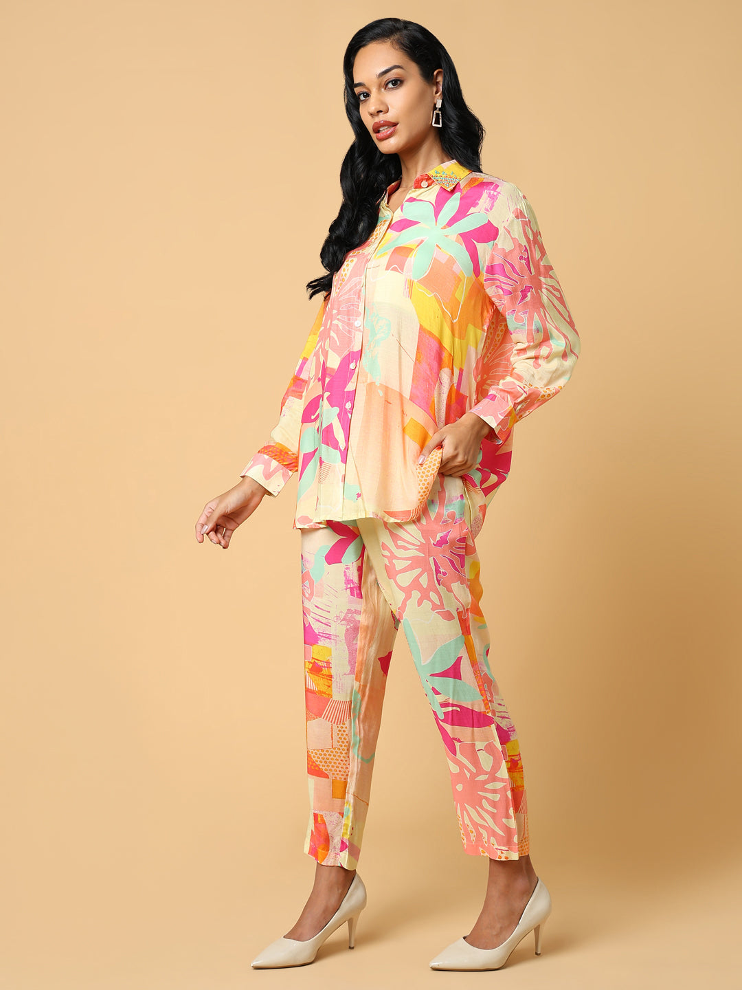 Women Printed Peach Co-Ords Set