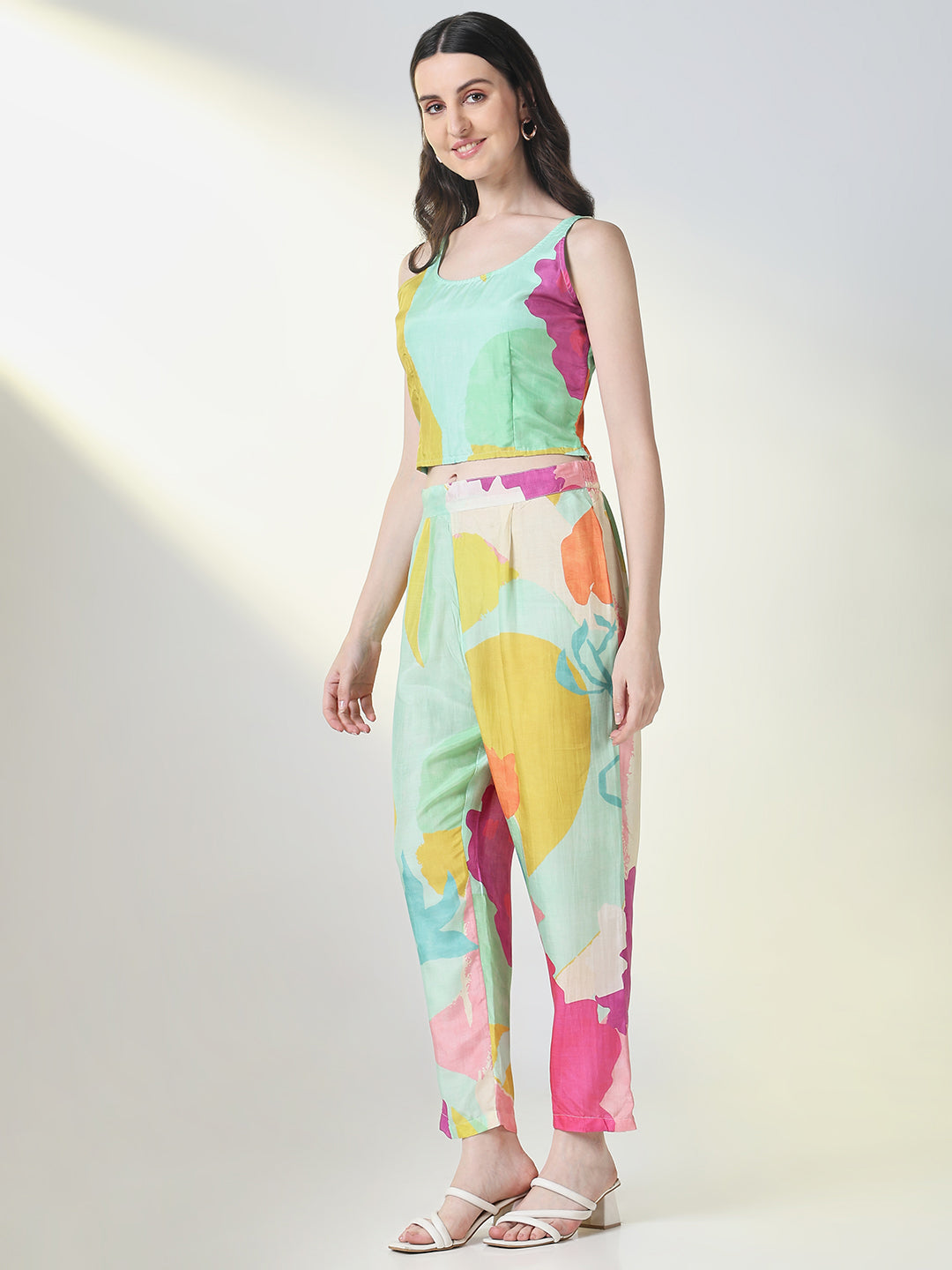 Women Multi Color Printed Co Ords Set with Overcoat