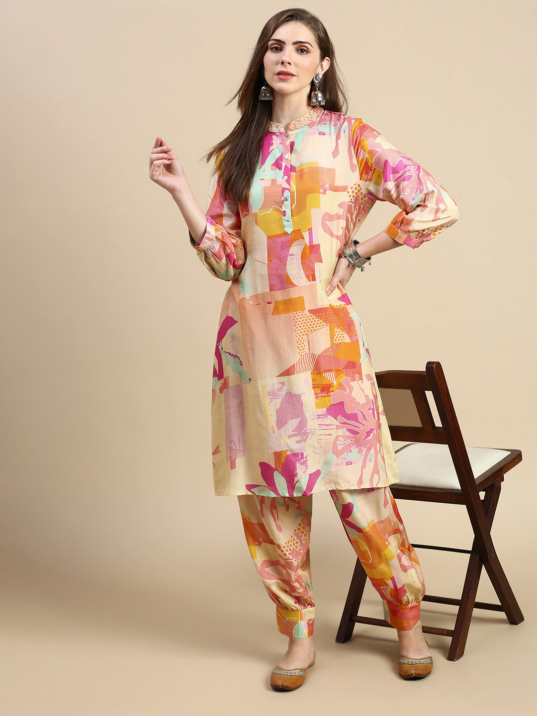 Women Abstract Multi A-Line Kurta Set