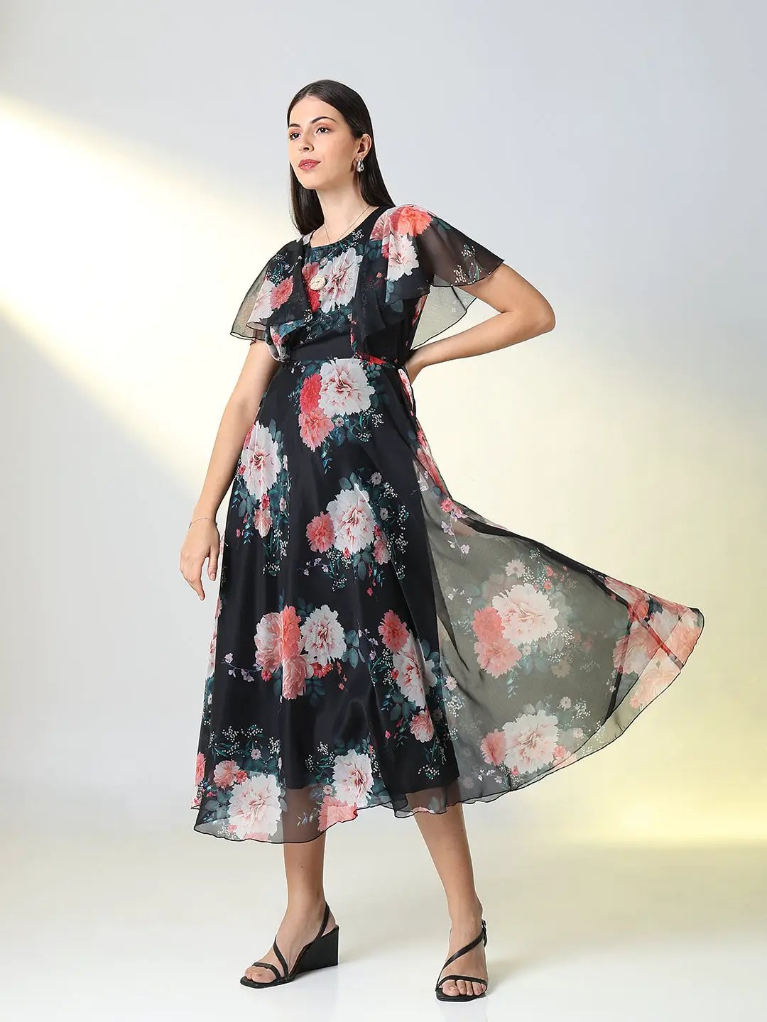 Shop Women's Black Floral A Line Dress| Showoffff Shop Women's Black Floral A Line Dress| Showoffff