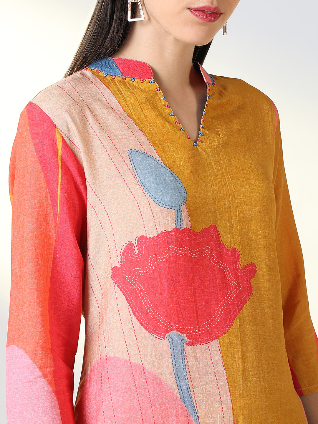 Women Mustard Floral Straight Kurta Set with Dupatta