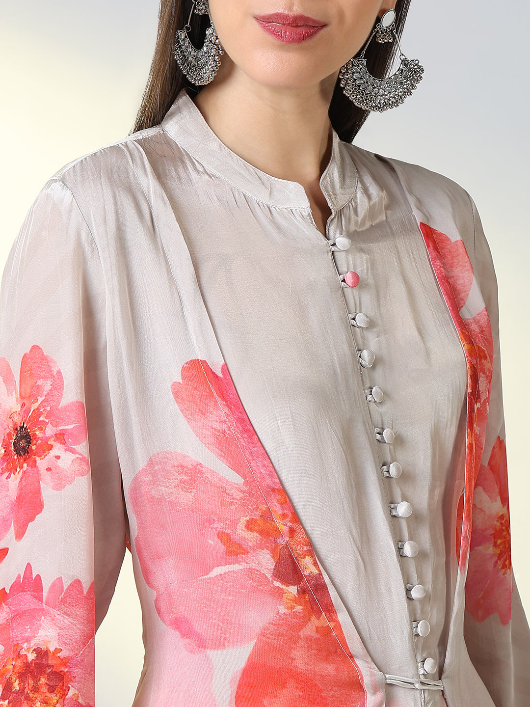 Women Grey Floral A Line Kurta Set