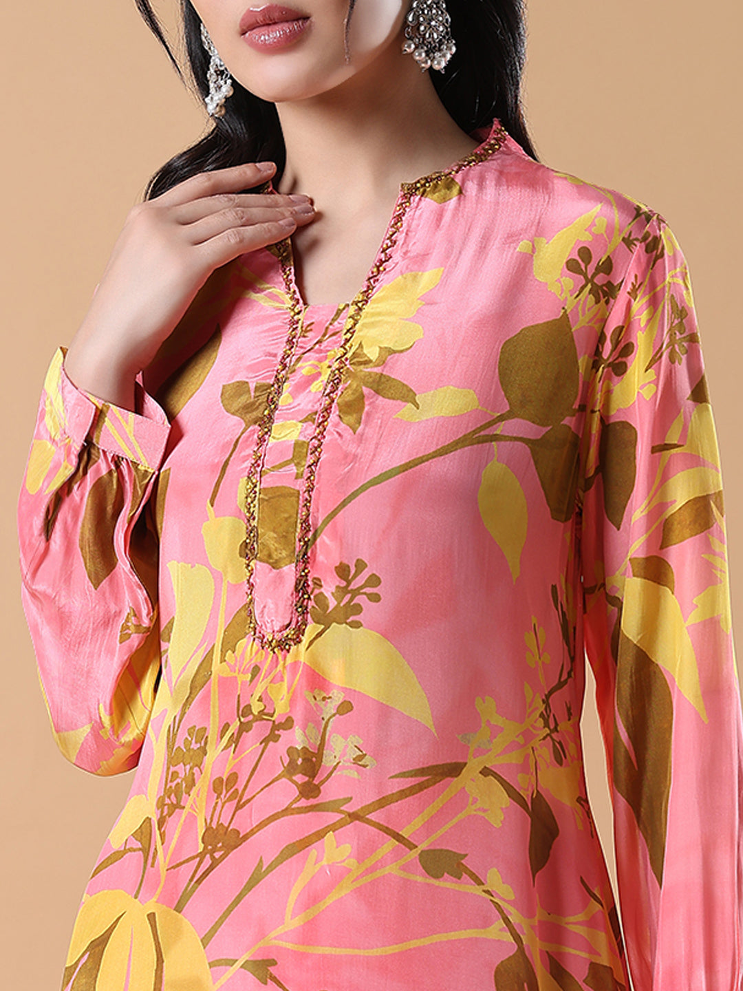 Women Floral  Asymmetric A-Line Pink Kurta Set