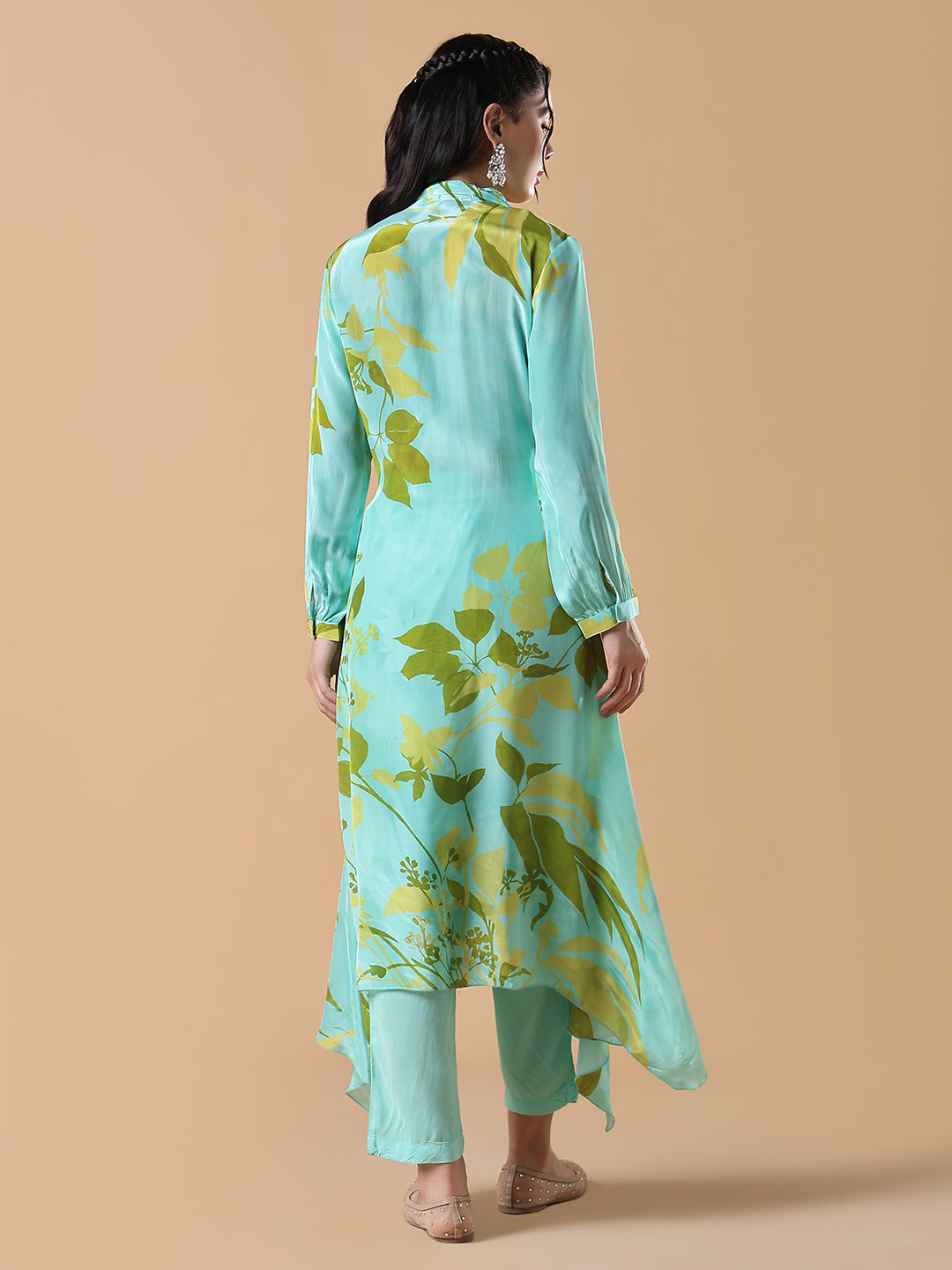 Women Floral Asymmetric A-Line Green Kurta Set