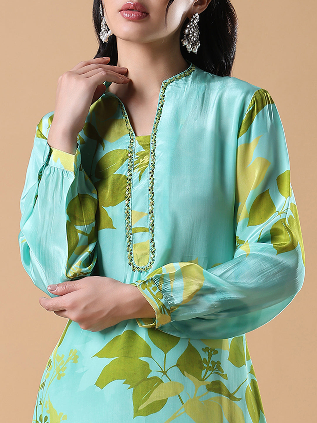 Women Floral Asymmetric A-Line Green Kurta Set