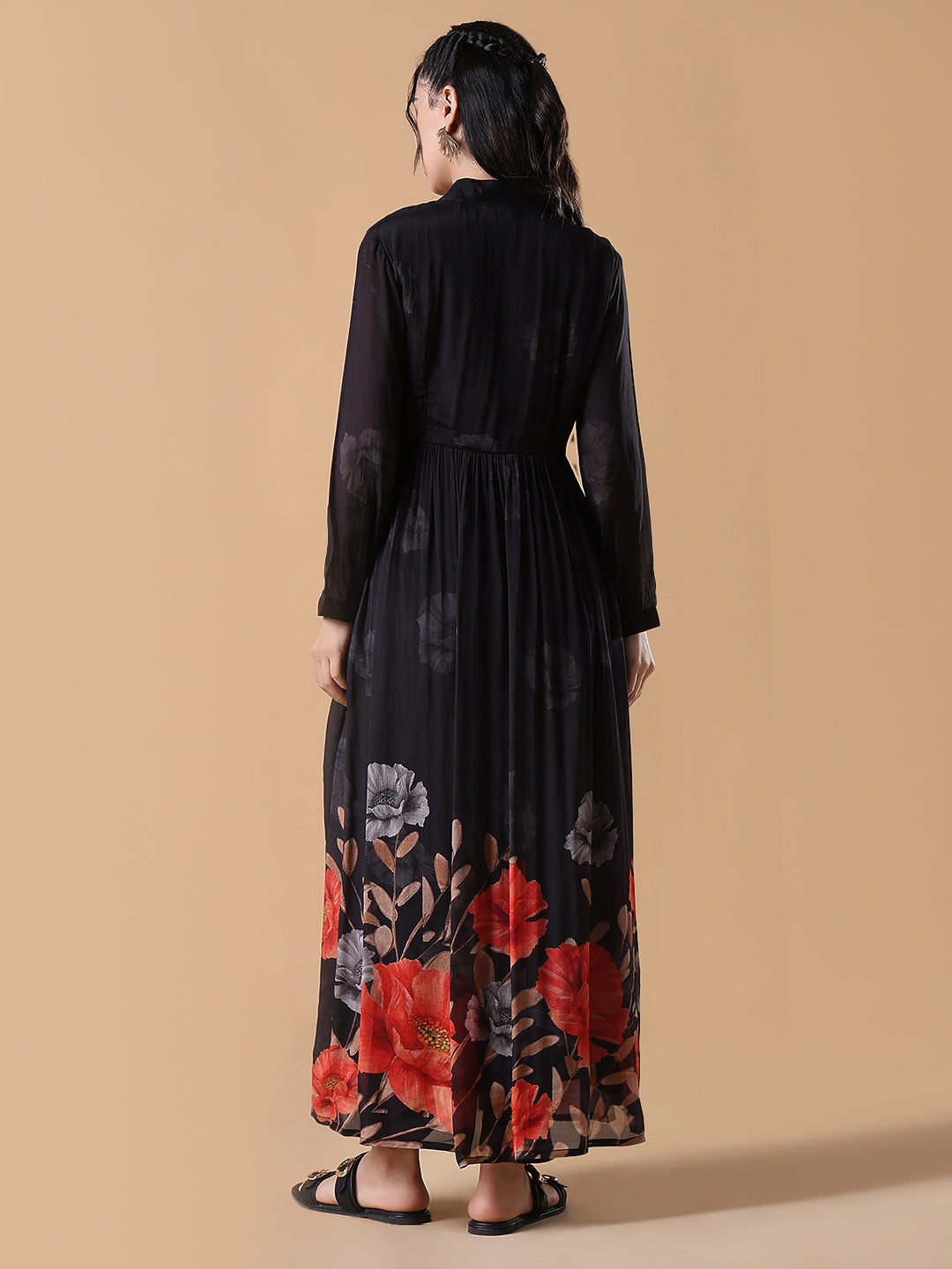 Women Black Floral Anarkali Kurta