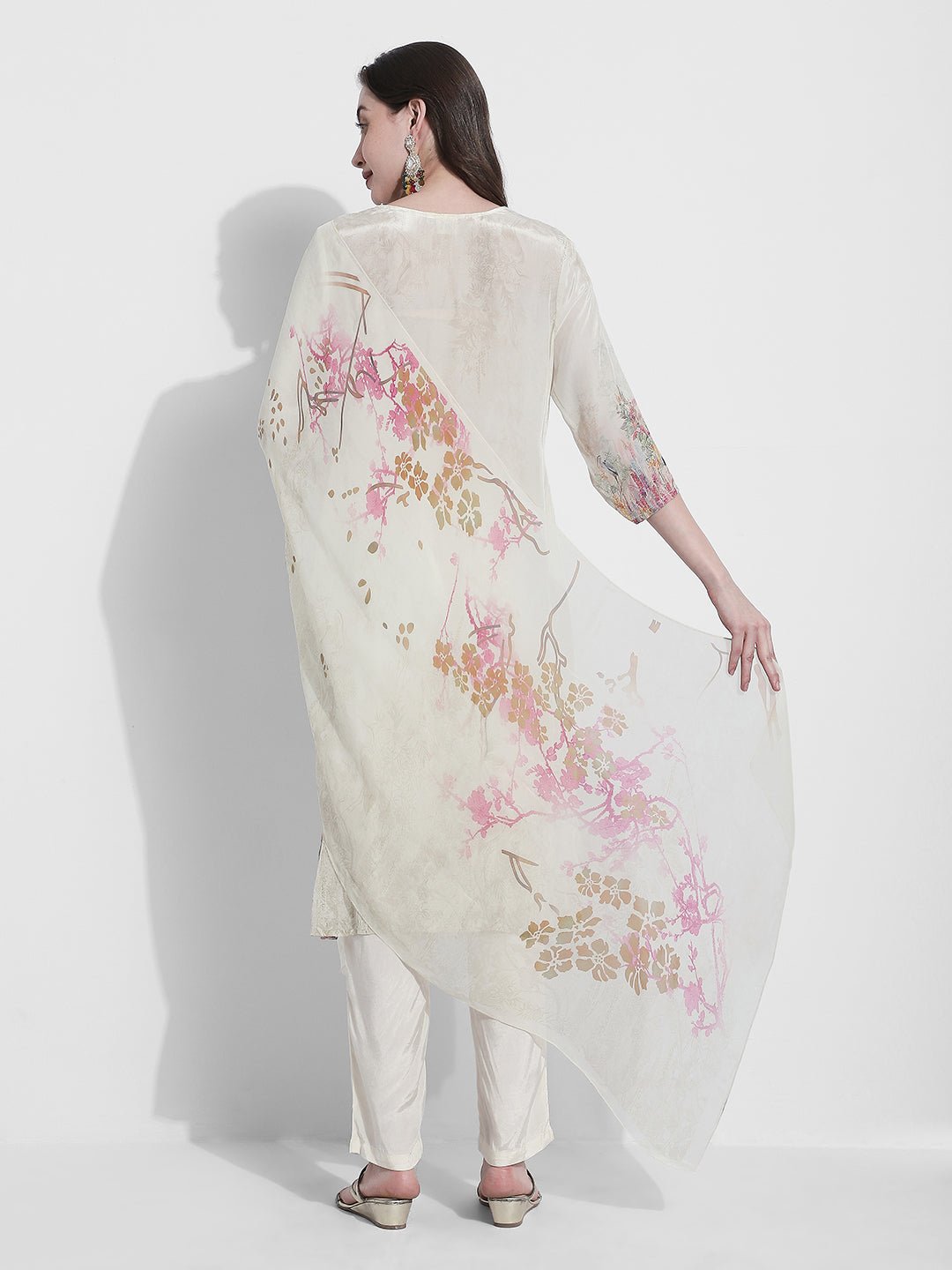 Women's Floral Printed Off White Kurta Set with Dupatta